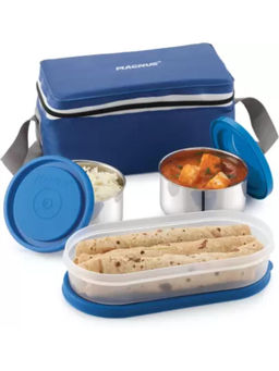 MAGNUS - 3 Stainless Steel Lunch Box Office & School with Pouch Set Blue