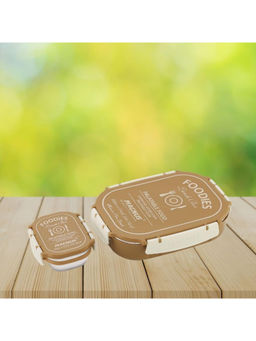 MAGNUS - Spike Lunch Box PP(Brown)-Stainless Steel Lunch Box with Clips(800+150ml) set