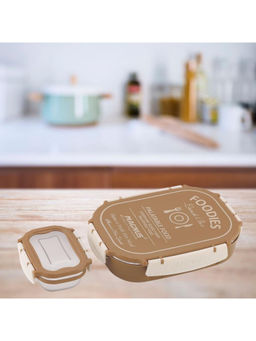 MAGNUS - Spike Lunch Box SP(Brown)-Stainless Steel Lunch Box with Clips(800+150ml) Set