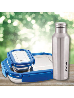 MAGNUS - Bolt Deluxe Airtight Leakproof SS School & Office Lunch Box + Sporty Bottle 900ml