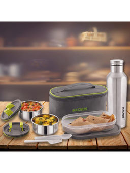 MAGNUS - Olive 3 Stainless Steel Lunch Box with Sporty Stainless Steel Bottle (900ml) Set