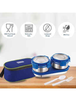 MAGNUS - Avanza 3 Pieces Lunch Box - Steel Container with SS Lid, 1 Roti Box,1 Fork & Spoon Set