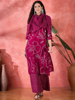 Gahan - Purple Pure Cotton Calf Length Round Neck Kurta set for Women (Set of 3)