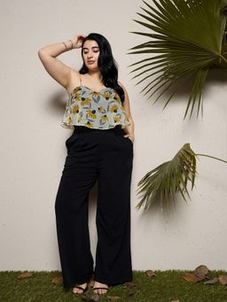 KASSUALLY - CURVE BY KASSUALLY Organza Printed Jumpsuit -Yellow