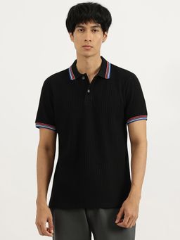 United Colors of Benetton - Black Regular Fit Collared Ribbed Polo T-Shirt