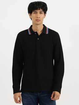 United Colors of Benetton - Black Regular Fit Collared Ribbed Polo T-Shirt