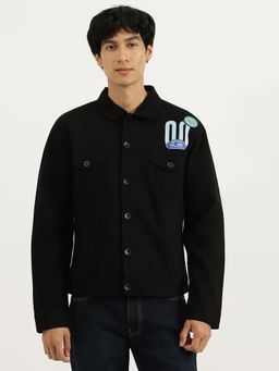 United Colors of Benetton - Black Regular Fit Spread Collar Typography Trucker Shacket