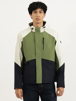 United Colors of Benetton - Green Regular Fit Hooded Neck Colour-Blocked Jacket
