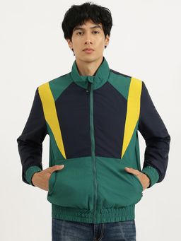 United Colors of Benetton - Green Regular Fit High Neck Colour-Blocked Jacket