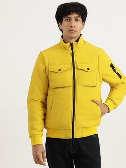 United Colors of Benetton - Yellow Regular Fit High Neck Solid Utility Wadded Jacket