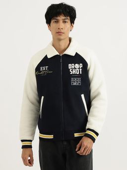 United Colors of Benetton - Navy Blue Regular Fit Spread Collar Varsity Jacket