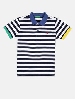 United Colors of Benetton - Boys Navy Blue Stripes Polo T-Shirt