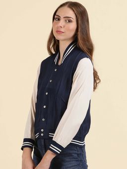 SHOWOFFFF - Women's Colourblocked Navy Blue Jacket