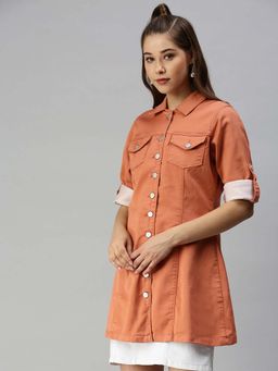 SHOWOFFFF - Women's Rust Solid Denim Jacket