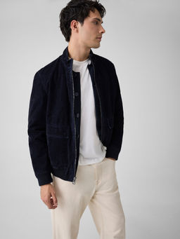 Guess - Navy Blue Solid Cotton Blend Regular Fit Jacket