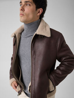 Guess - Brown Solid Pu Regular Fit Jacket