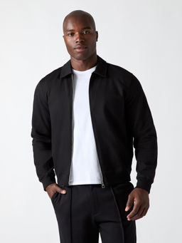 Guess - Black Solid Cotton Blend Regular Fit Jacket