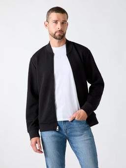 Guess - Black Self Design Polyester Blend Regular Fit Jacket