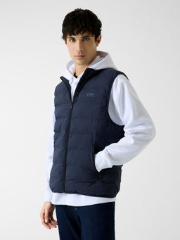 Guess - Navy Blue Solid Polyester Blend Regular Fit Jacket