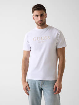 Guess - White Embroidered Cotton Regular Fit T-Shirt