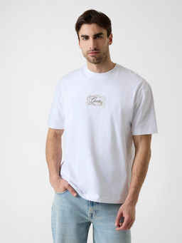 Guess - White Printed Cotton Oversized Fit T-Shirt