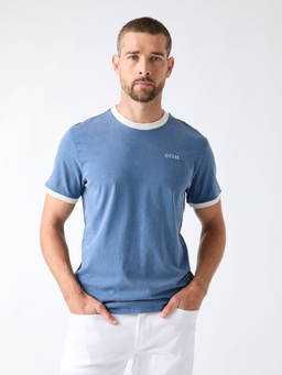 Guess - Blue Solid Cotton Regular Fit T-Shirt