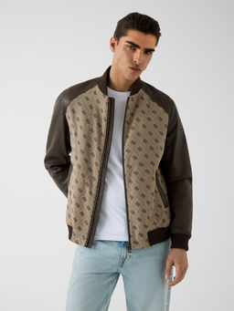 Guess - Brown Colorblock Cotton Blend Regular Fit Jacket