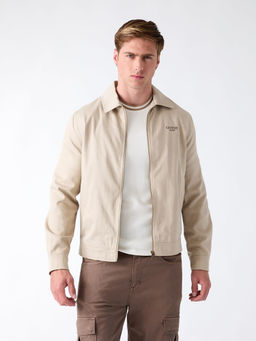 Guess - Beige Solid Lyocell Blend Regular Fit Jacket