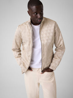 Guess - Beige Printed Polyester Regular Fit Jacket