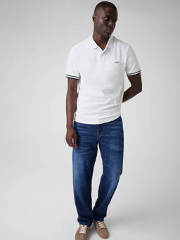 Guess - White Stripes Cotton Blend Regular Fit Polo T-Shirt
