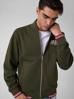 Guess - Olive Solid Polyester Blend Regular Fit Jacket