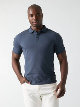 Guess - Blue Solid Cotton Blend Slim Fit Polo T-Shirt
