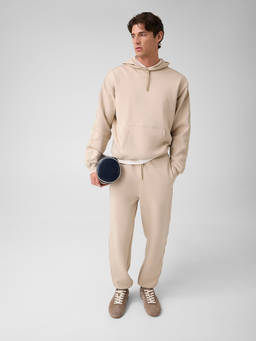Guess - Beige Solid Cotton Blend Regular Fit Hoodie