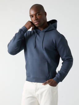 Guess - Blue Solid Cotton Blend Regular Fit Hoodie