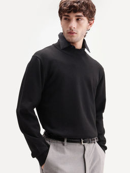 Rare Rabbit - Black Self Design Viscose Rayon Regular Fit Sweater