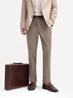 Rare Rabbit - Khaki Solid Polyester Regular Fit Trouser