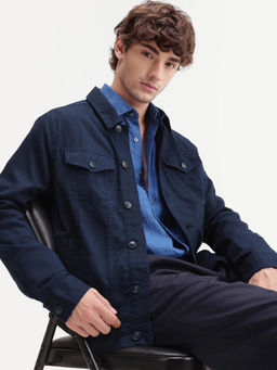 Rare Rabbit - Navy Blue Solid Polycotton Regular Fit Shacket