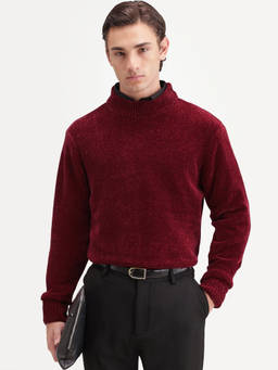 Rare Rabbit - Red Self Design Polyester Regular Fit Sweater