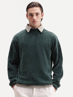 Rare Rabbit - Green Self Design Polyester Regular Fit Sweater