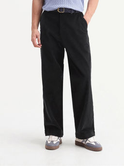 Rare Rabbit - Black Solid Polycotton Regular Fit Trouser