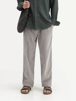 Rare Rabbit - Grey Solid Cotton Regular Fit Trouser