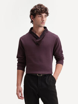 Rare Rabbit - Purple Self Design Cotton Regular Fit Sweater