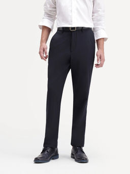Rare Rabbit - Navy Blue Solid Polyester Regular Fit Trouser