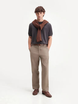 Rare Rabbit - Beige Solid Linen Blend Regular Fit Trouser