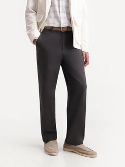 Rare Rabbit - Charcoal Solid Linen Blend Regular Fit Trouser