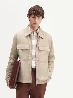 Rare Rabbit - Beige Solid Linen Blend Relaxed Fit Shacket