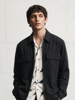 Rare Rabbit - Black Solid Linen Blend Regular Fit Shacket