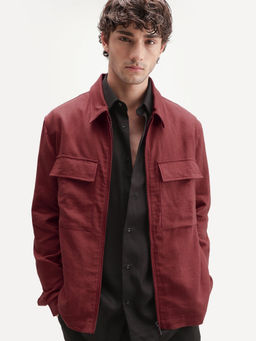 Rare Rabbit - Red Solid Linen Blend Regular Fit Shacket