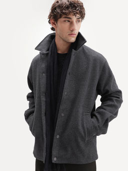Rare Rabbit - Grey Solid Linen Blend Regular Fit Jacket