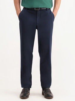 Rare Rabbit - Navy Blue Solid Polyester Regular Fit Trouser